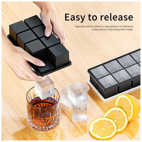 Vaschetta Per Cubetti Di Ghiaccio Quadrata In Silicone Con Coperchio - Stampo Per Ghiaccio A Facile Rilascio Per Whisky   8-griglia - Foto 6