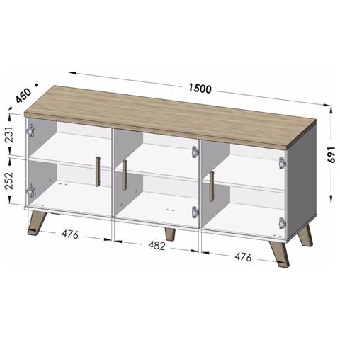LOTTA KOM150 3D WOT+B credenza per soggiorno 3 porta /porte - Foto 4