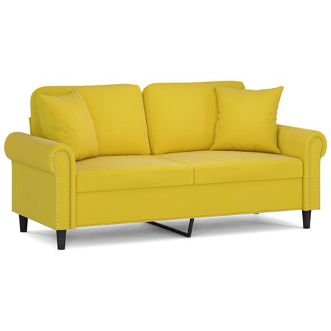 Divano a 2 Posti con Cuscini Giallo 140 cm in Velluto - Foto 1
