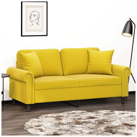 Divano a 2 Posti con Cuscini Giallo 140 cm in Velluto - Foto 2