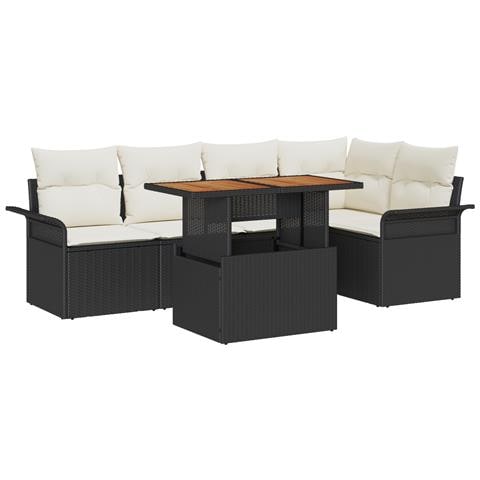 Set di Divano da Giardino a 6 Pezzi con Cuscini in Polyrattan Nero, Divano da Giardino a 2 Posti con Storage & Cuscini in Polyrattan Nero - Foto 1