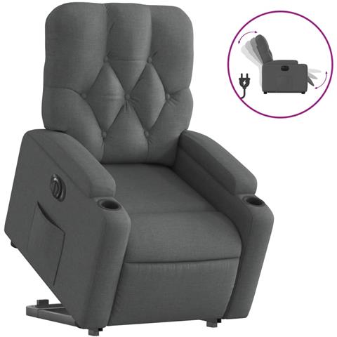 Poltrona Alzapersona Reclinabile Elettrica Grigio Scuro Tessuto - Foto 1