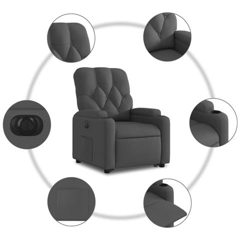 Poltrona Alzapersona Reclinabile Elettrica Grigio Scuro Tessuto - Foto 9