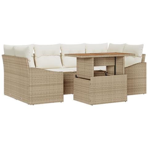 Set Divani Giardino 7 Pezzi con Cuscini Beige in Polyrattan - Foto 1
