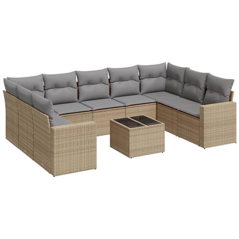 Set Divano da Giardino 10 pz con Cuscini Beige in Polyrattan - Foto 1