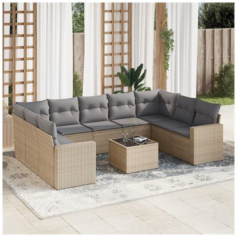 Set Divano da Giardino 10 pz con Cuscini Beige in Polyrattan - Foto 2