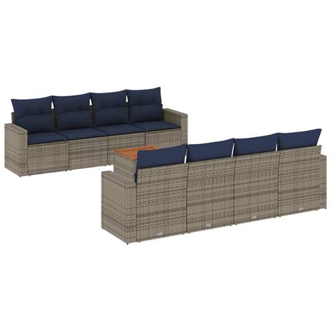 Set Divani da Giardino 9 pz con Cuscini Grigio in Polyrattan - Foto 1