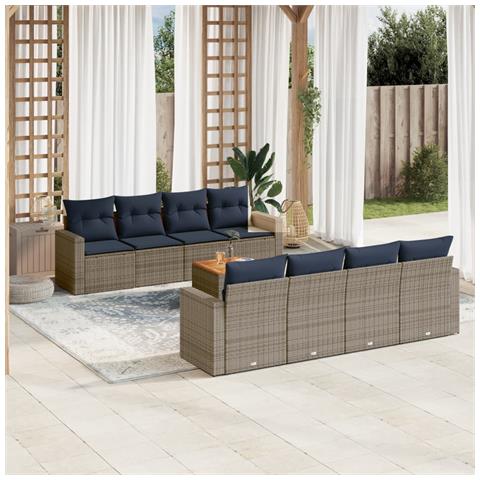 Set Divani da Giardino 9 pz con Cuscini Grigio in Polyrattan - Foto 2