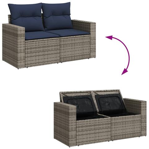 Set Divani da Giardino 9 pz con Cuscini Grigio in Polyrattan - Foto 9