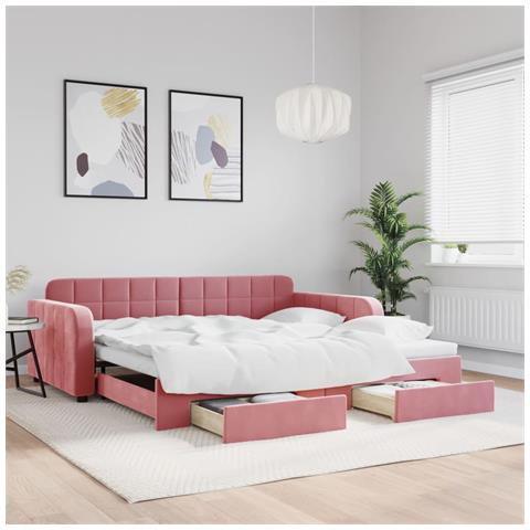 Divano Letto Estraibile con Cassetti Rosa 100x200 cm Velluto - Foto 2