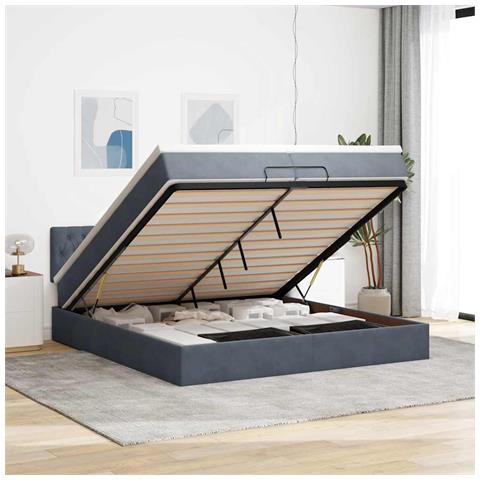 Struttura Letto Pouf con Materasso 200x200 cm in Velluto - Foto 2