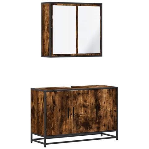 Set Mobili da Bagno 2 pz Rovere Fumo in Legno Multistrato - Foto 1