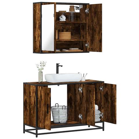 Set Mobili da Bagno 2 pz Rovere Fumo in Legno Multistrato - Foto 2