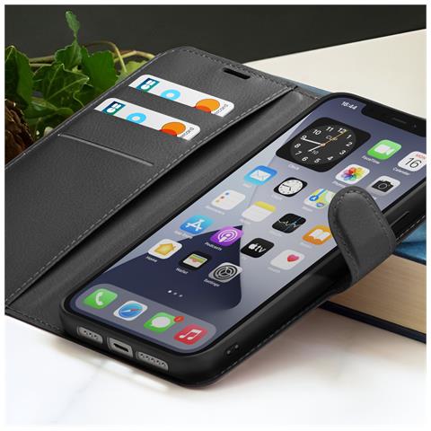 Custodia A Portafoglio Per Iphone 12 E 12 Pro Con Supporto E Linguetta Magnetica, Nero - Foto 5