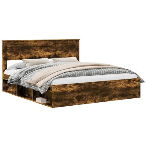 Struttura del letto Rovere fumé 200 x 200 cm Pino massello - Foto 1