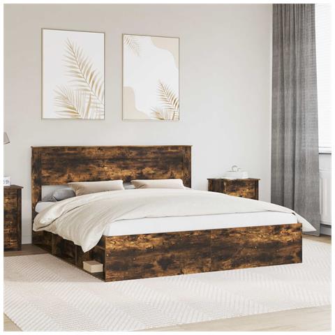 Struttura del letto Rovere fumé 200 x 200 cm Pino massello - Foto 2