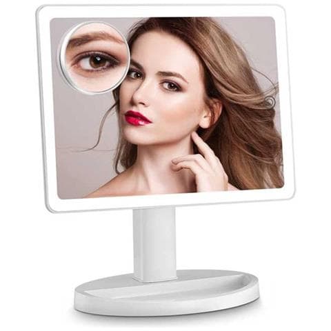 Specchio Per Trucco Led Con Luci Su Quattro Lati - Doppia Alimentazione A Batteria E Usb White - Foto 1