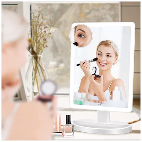 Specchio Per Trucco Led Con Luci Su Quattro Lati - Doppia Alimentazione A Batteria E Usb White - Foto 6