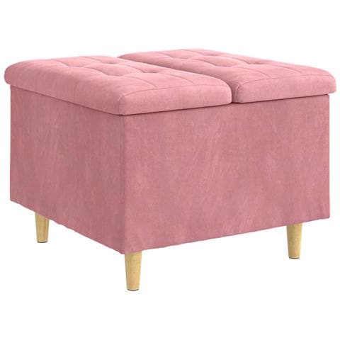 Pouf contenitore con cuscino Rosa 60 x 60 x 45 cm Velluto - Foto 1