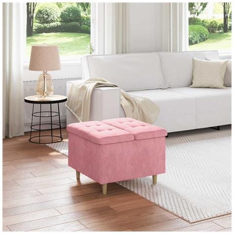 Pouf contenitore con cuscino Rosa 60 x 60 x 45 cm Velluto - Foto 2