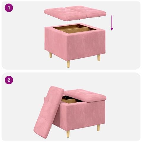 Pouf contenitore con cuscino Rosa 60 x 60 x 45 cm Velluto - Foto 9