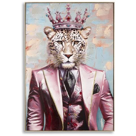 Dipinto Su Tela King B Leopardo Gentleman Con Cornice, 82x122 Cm - Foto 1