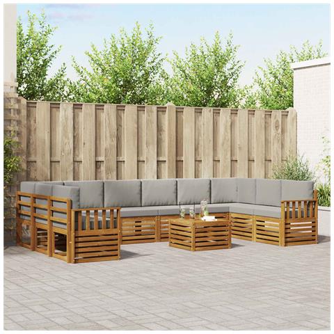 Set divani con cuscino 11 pcs Grigio Naturale e Chiaro - Foto 2