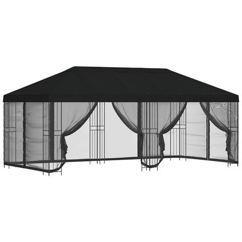 Gazebo con pareti laterali 6 x 3 m Nero Poliestere e Acciaio - Foto 1
