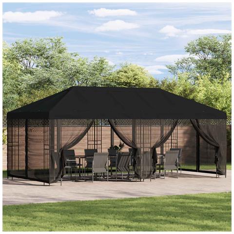 Gazebo con pareti laterali 6 x 3 m Nero Poliestere e Acciaio - Foto 2