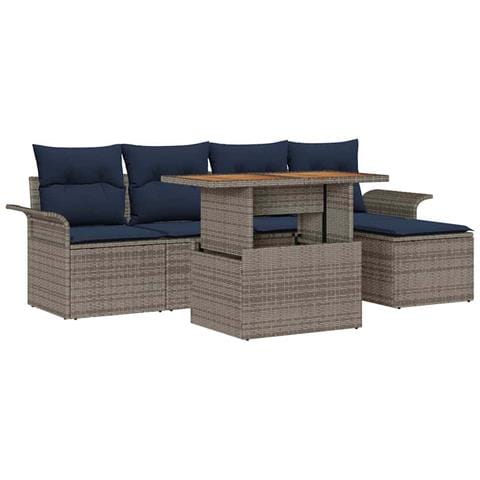 Set Divano da Giardino 6 pcs Grigio Poly Rattan - Foto 1