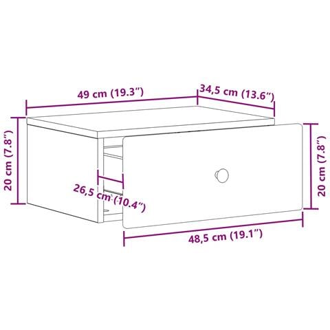 Mobiletto da notte a muro con cassetto 2 pcs Rovere Artigianale - Foto 9