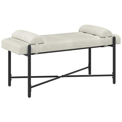 Panchina con bottoni e cuscini Crema 110 x 40 x 46 cm Velluto - Foto 1