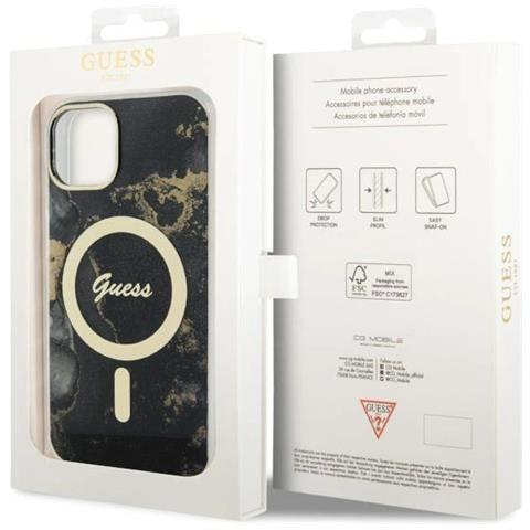 Guess Guhmp14shtmrsk Custodia Per Iphone 14 6,1 Nera /nera Golden Marble Magsafe - Foto 1
