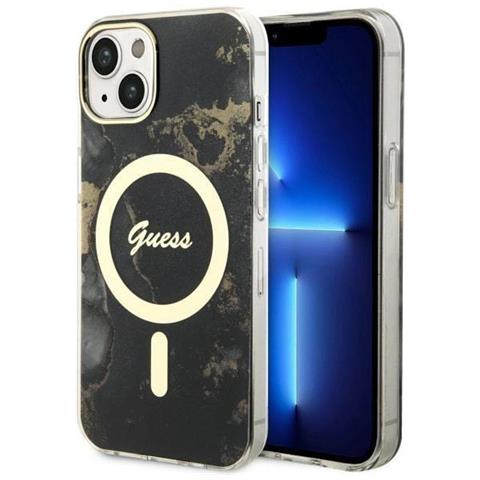 Guess Guhmp14shtmrsk Custodia Per Iphone 14 6,1 Nera /nera Golden Marble Magsafe - Foto 2
