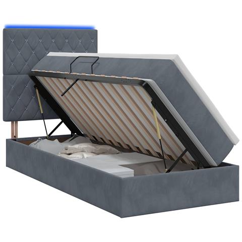 Letto con contenitore LED e materasso Grigio Scuro 90 x 190 cm - Foto 1