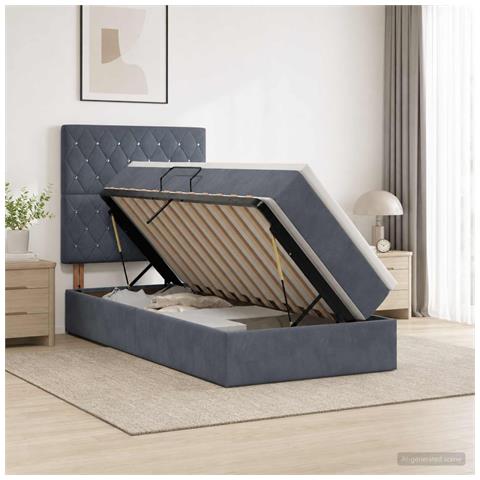 Letto con contenitore LED e materasso Grigio Scuro 90 x 190 cm - Foto 2