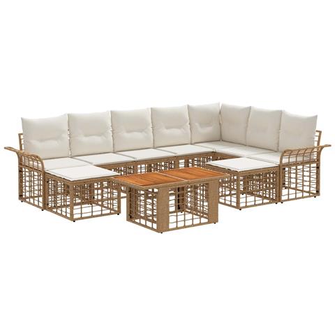 Set Divano da Giardino 10 pz Naturale e Bianco Crema polyrattan - Foto 1