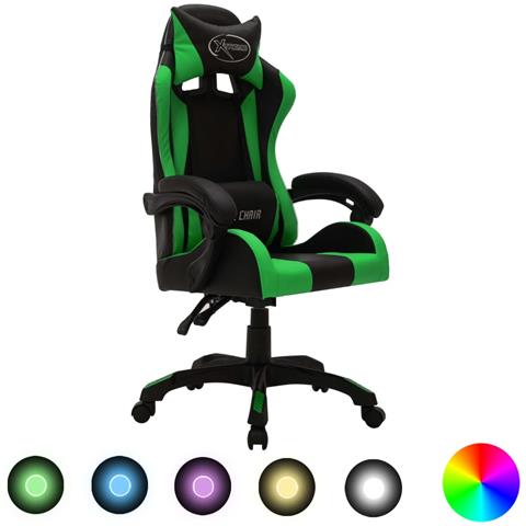 Sedia Da Gaming Con Luci A Led Rgb Verde E Nera In Similpelle - Foto 1