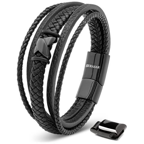 Bracciale in Pelle da Uomo, ""Flake"", 20cm, Nero - Foto 16