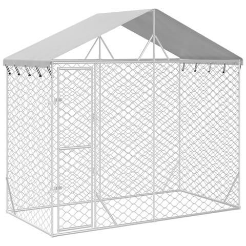 Cuccia Cani Da Esterno Tetto Argento 3x1,5x2,5m Acciaio Zincato - Foto 1