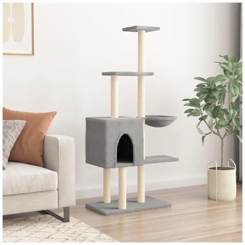 Albero Per Gatti Con Tiragraffi In Sisal Grigio Chiaro 145 Cm - Foto 2