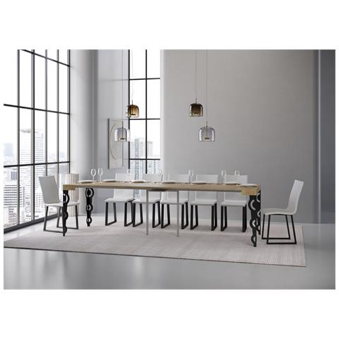 Consolle Allungabile 90x40/300 Cm Karamay Telaio Antracite - Quercia Natura - Foto 2