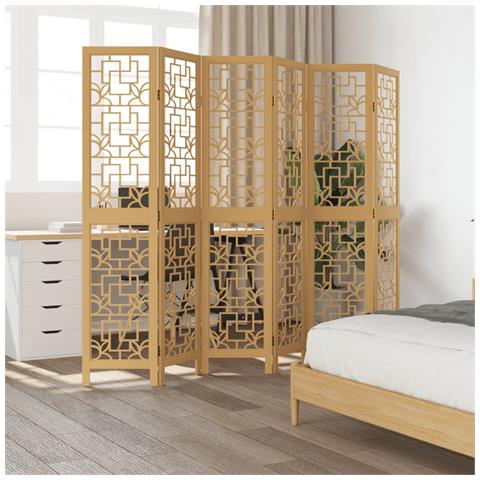 Divisorio Ambienti 6 Pannelli Marrone Legno Massello Paulownia - Foto 3