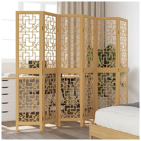 Divisorio Ambienti 6 Pannelli Marrone Legno Massello Paulownia - Foto 1