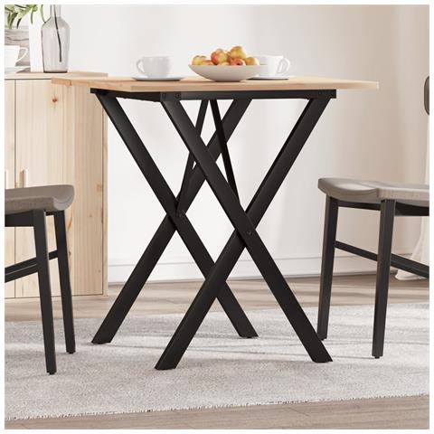 Tavolo Da Pranzo Telaio A X 70x70x75 Cm Massello Pino E Ghisa - Foto 1