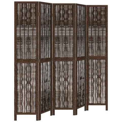 Divisorio Ambienti 5 Pannelli Marrone Scuro Massello Paulownia - Foto 2