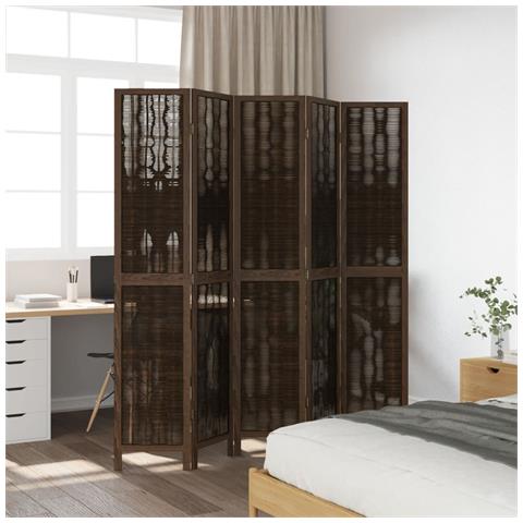 Divisorio Ambienti 5 Pannelli Marrone Scuro Massello Paulownia - Foto 3