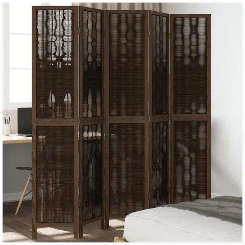 Divisorio Ambienti 5 Pannelli Marrone Scuro Massello Paulownia - Foto 1