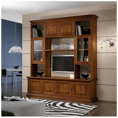 Libreria Porta Tv In Legno Arte Povera Tinta Noce 210x60x240 - Foto 1