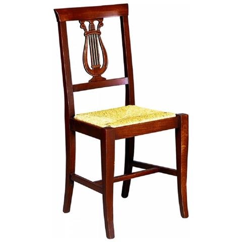 Set 2 Sedie A Lira In Legno Tinta Noce Scuro Seduta Paglia - Foto 1